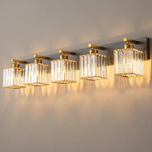 Miniatura 15 de Lámpara de tocador moderna de 2 luces de níquel cepillado, lámpara de tocador de cristal, luz de pared de baño, accesorios de iluminación de baño