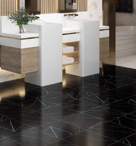 Miniatura 8 de Livelynine Azulejos de suelo de despegar y pegar, paquete de 32 unidades de 12 x 12 pulgadas, suelos de vinilo de mármol blanco y negro para cocina