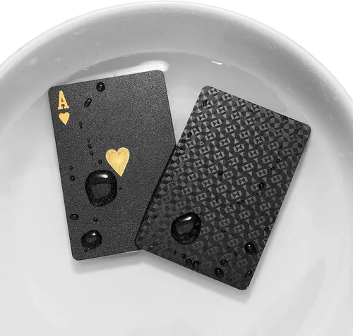Miniatura 3 de EAY Juego de Cartas Impermeables con Diamante en Negro, Cartas para Póker, Baraja de Cartas (Negro)