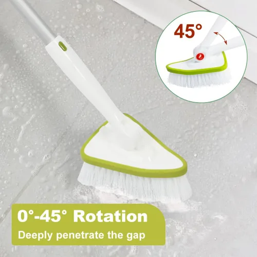 Miniatura 5 de CQT Cepillo de limpieza de baño 2 en 1 con mango largo extensible de 48 pulgadas, cepillo desmontable con 2 cabezales de limpieza y 2 cabezales