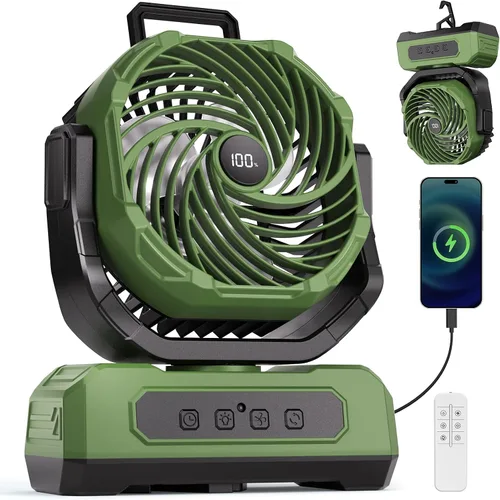 Miniatura 10 de Ventilador Portátil de Camping de 30000mAh con Linterna RGB, Alimentado por Batería Recargable Oscilante con 4 Velocidades de Viento Pantalla LED