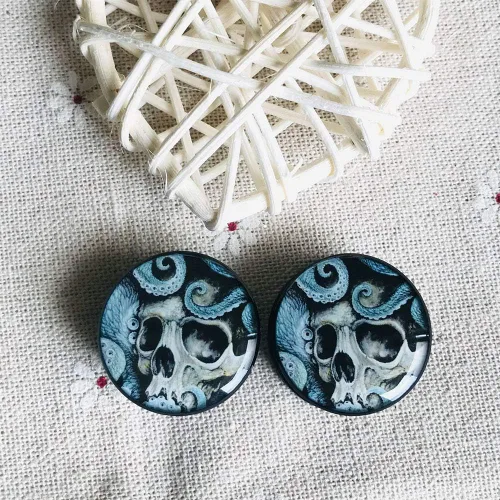 Miniatura 2 de Tapones y túneles de dilatadores de oreja de calavera, expansor de 0.236 in-0.984 in, doble acampanado