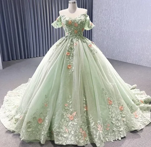 Miniatura 6 de Mauuwy Vestidos de quinceañera de flores florales de encaje de princesa, vestido de baile de tul brillante hinchado dulce 16 vestidos para fiesta