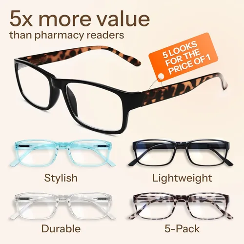 Miniatura 5 de Gaoye 1.25 Gafas de lectura profesionales para todo el día, lectores de computadora con protección de luz azul, paquete económico Paquete A1-5