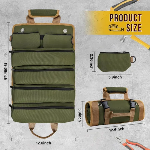 Miniatura 3 de Bolsa de herramientas, bolsas de herramientas para hombres, organizador de herramientas resistente, bolsa de herramientas enrollable portátil, Verde