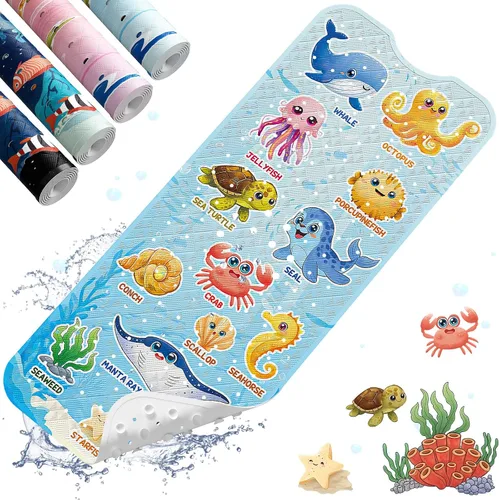 Miniatura 9 de XIYUNTE Tapete de baño para bebé, para niños, 40 x 16 pulgadas, extralargo, antideslizante, de caricaturas, para tina o ducha, con ventosas