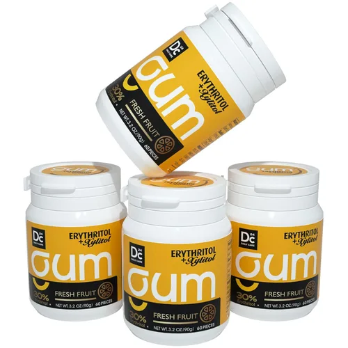 DC24 DAILY CARE Goma de mascar de xilitol, sin aspartamo y sin azúcar para boca seca, baja en calorías con eritritol, sin azúcar, sabor a fruta