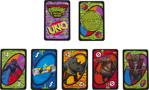 Miniatura 5 de Mattel Games UNO Teenage Mutant Ninja Turtles Mutant Mayhem Juego de cartas para niños y noches familiares, fiestas, viajes, camping y más