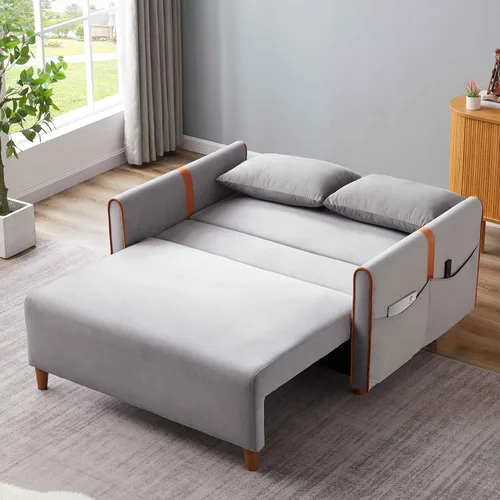 Miniatura 2 de Sofá cama extraíble de 55.2 pulgadas, cama biplaza de terciopelo moderna 3 en 1 con almacenamiento, respaldo ajustable, sofá cama convertible