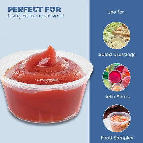 Miniatura 4 de Vasos de condimento con tapas, 100 juegos por paquete: recipientes de plástico pequeños para aderezos de ensalada, salsa y gelatina en casa, trabajo