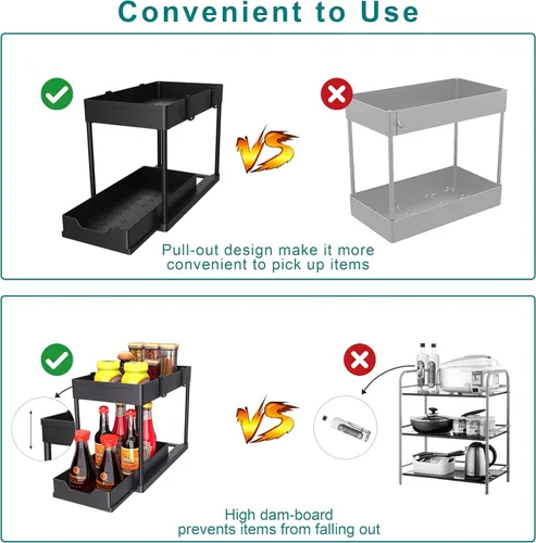 Miniatura 4 de MEAFBIRD Paquete de 2 organizadores para debajo del fregadero, organizador de gabinete de baño de 2 niveles con cesta deslizante, organizadores