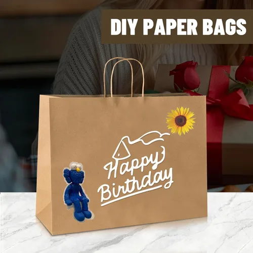Miniatura 5 de bagmad Paquete de 50 bolsas grandes de papel kraft de 16 x 6 x 12 pulgadas, color marrón natural liso con asas, a granel para compras, bodas