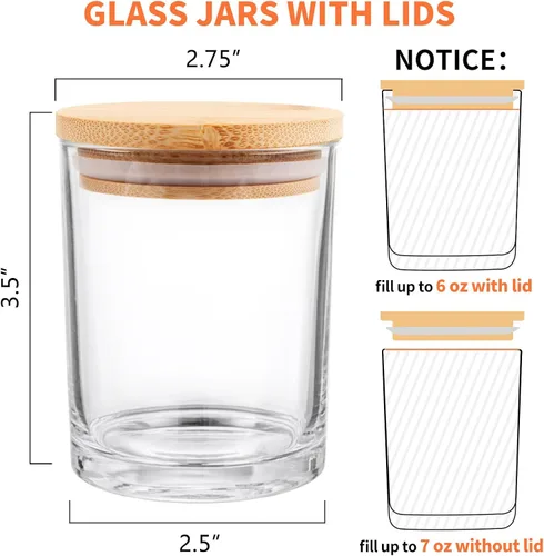 Miniatura 2 de SUPMIND Paquete de 15 Frascos de Velas de Vidrio, Recipientes para Velas Transparentes de 7oz con Tapas de Bambú y Etiquetas, Frascos de Velas