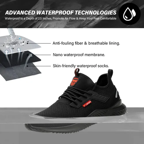 Miniatura 2 de Zapatos de punta de acero impermeables para hombres y mujeres, zapatos de trabajo ligeros, zapatillas de seguridad cómodas a prueba de pinchazos