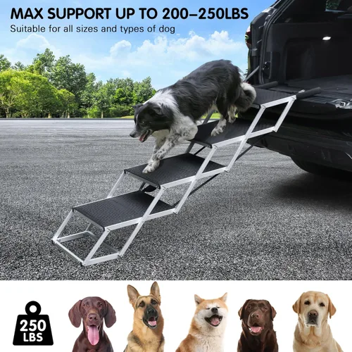 Miniatura 2 de DGSL Rampa para perros para automóvil, escaleras plegables para perros de 4 escalones, aluminio, negro, soporta hasta 250 libras