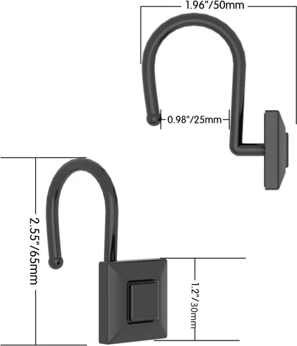 Miniatura 6 de GILLAS Ganchos decorativos para cortina de ducha, juego de 12 anillos para barra de cortina de ducha para baño, cuadrados resistentes a