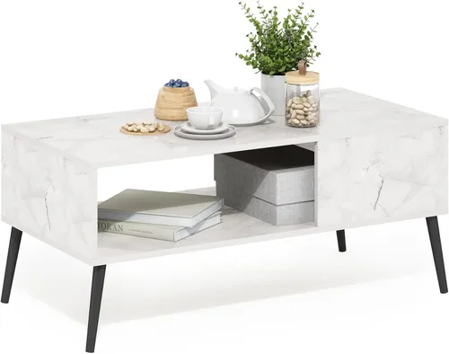 Miniatura 10 de Furinno Claude - Mesa de centro estilo mediados de siglo con patas de madera, color gris roble francés, parte superior grande sin elevación