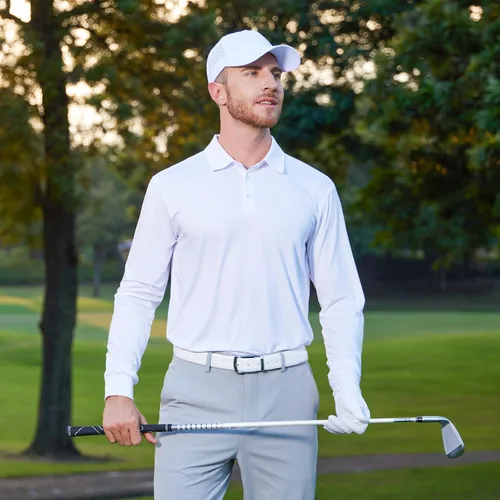 Miniatura 77 de NAVISKIN Camisas polo de manga larga para hombre, camisas de golf con cuello UPF 50 SPF para hombre, secado rápido, absorbe la humedad