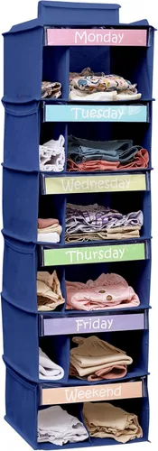 Houseables Organizador de ropa para niños, organizador semanal de ropa para niños, almacenamiento diario de ropa, de lunes a viernes, día de la Azul