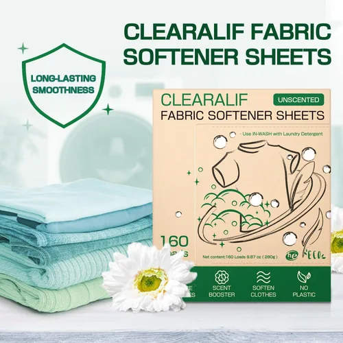 Miniatura 5 de CLEARALIF Hojas suavizantes de tela para lavandería, sin perfume, 160 cargas, respetuoso del medio ambiente, ideal para viajes, apartamentos