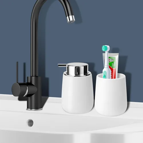 Miniatura 4 de Dispensador de jabón líquido de cerámica con bomba fácil de prensar, dispensador de líquido de mano para champú, baño, cocina, 12 onzas, 2