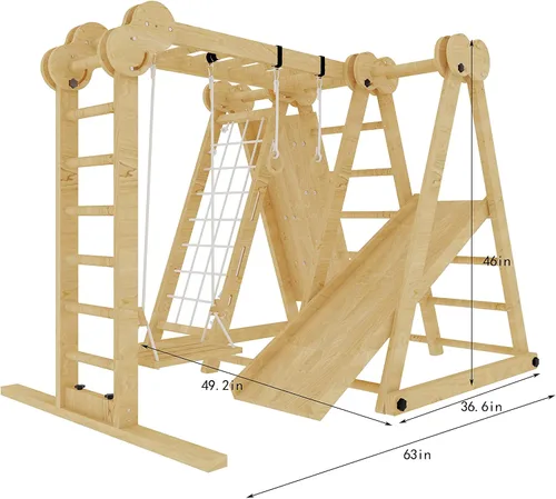 Miniatura 3 de Avenlur Juego de juego interior 7 en 1 para niños de 2 a 6 años con tobogán, pared de escalada, escalera, red, barras, columpio, anillo - EE. UU