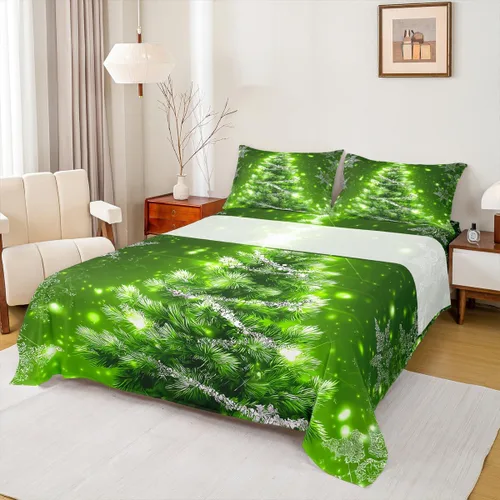 Miniatura 15 de Erosebridal Juego de ropa de cama individual con diseño de árbol de Navidad, muñeco de nieve, decoración de corona de Navidad, sábana bajera