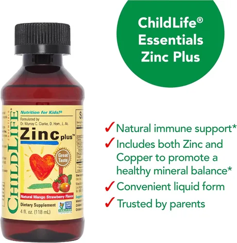 Miniatura 6 de ChildLife Essentials Liquid Zinc Plus para niños y niños pequeños, suplemento líquido, gluconato de zinc y cobre para apoyo inmunológico, minerales
