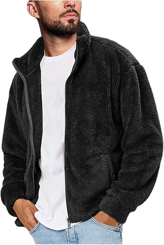 LCMTWX Chaqueta térmica gruesa de invierno para hombre, de un solo pecho, solapa de color sólido, abrigo de manga larga, cárdigan de felpa para