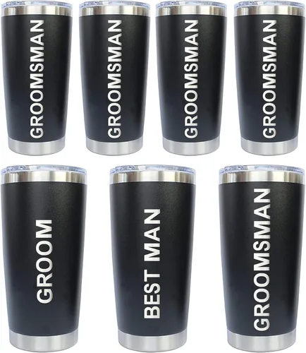 PartyGifts&beyond Regalos de padrinos de boda, 7 paquetes de vasos de regalo para despedida de soltero, vasos de acero inoxidable de 20 onzas con