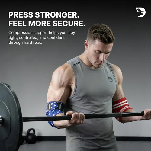 Miniatura 3 de DMoose Fitness Elbow Wraps for Weightlifting (Pair) - 40'' Adjustable Strap for Gym Workout & Bench Press, Compression Elbow Sleeves for Tendonitis