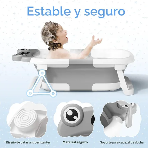 Miniatura 2 de Bañera para bebé, bañera plegable para recién nacidos de 0 a 24 meses con cojín suave y termómetro, bañera portátil de viaje para recién nacidos