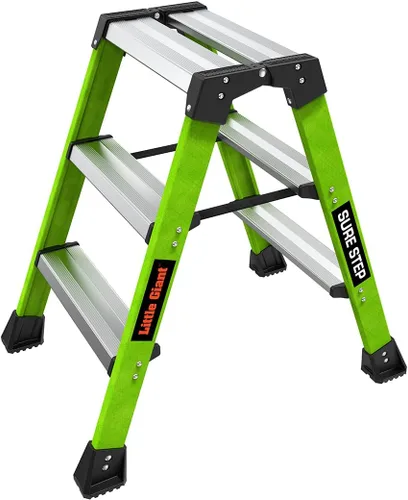 Little Giant Ladders, Sure Step, taburete de doble cara, 3 escalones, fibra de vidrio, (11953), tipo 1AA, clasificación de peso de 375 libras, verde