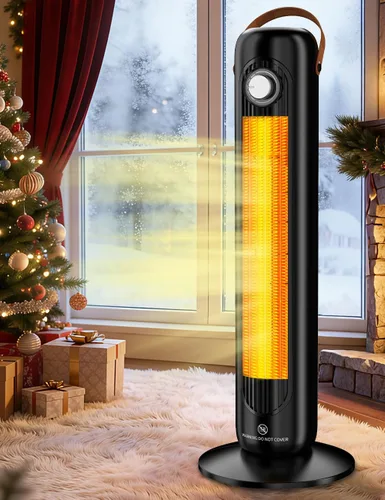 Calentador eléctrico de cerámica PTC de 1500 W con 4 modos, calefacción 1S de 350 pies cuadrados, calentadores de patio oscilantes de 70° para uso