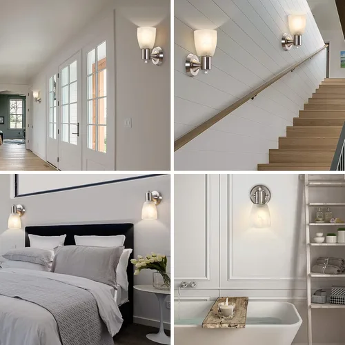 Miniatura 6 de EJIAXIN Juego de 2 apliques de pared, luces de tocador de níquel cepillado para baño, modernas lámparas de pared con interruptor giratorio, lámpara