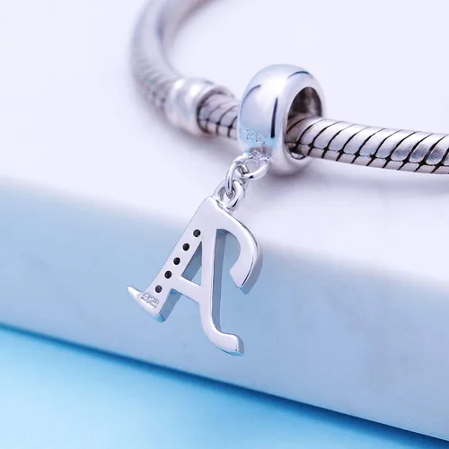 Miniatura 3 de ABUN Abalorio de plata de ley 925 con letra A a la Z, espaciador de inicial, con circonita cúbica transparete colgante, auténtica, para pulseras