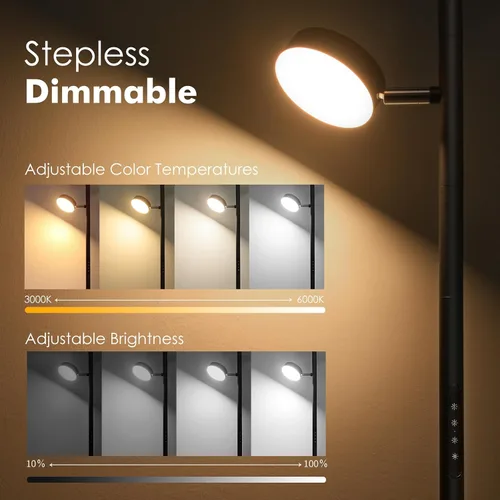 Miniatura 3 de Lámpara de pie de árbol Benaep para sala de estar - Moderna lámpara de pie negra, luz de suelo LED con control remoto y táctil, 3000K-6000K Negro