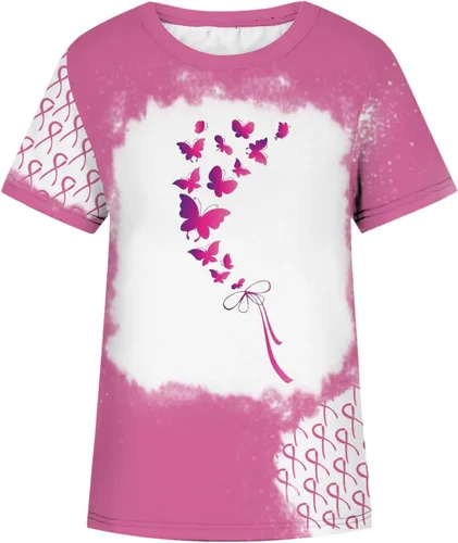 Miniatura 3 de Womens Breast Cancer Awareness Shirt Pink Ribbon Butterfly T Shirt Motivational Short Sleeve Tops Tee Shirts