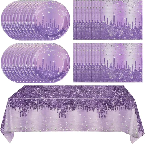 Miniatura 19 de 41 piezas de decoración de fiesta de cumpleaños de oro rosa - Suministros de tema rosa y oro - Incluye 20 platos, 20 servilletas y 1 mantel