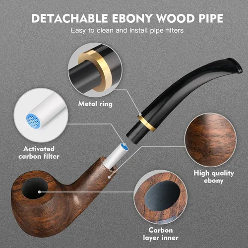 Miniatura 2 de Scotte Set de pipa artesanal, funda de cuero para pipa, pipa de madera y accesorios