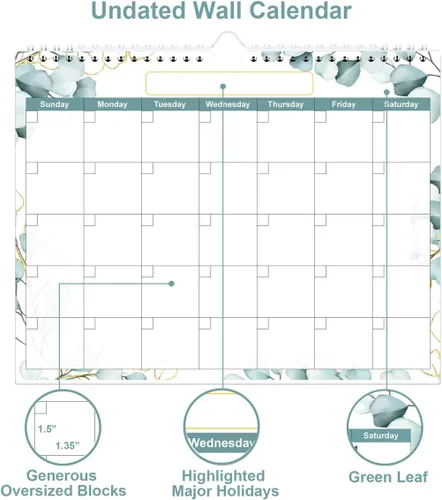 Miniatura 3 de Calendario de pared sin fecha para 2026 o cualquier año, planificador de calendario para el hogar, oficina, aula, escuela, calendario de 12 meses