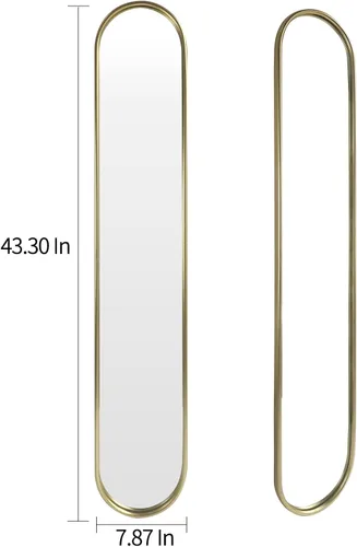 Miniatura 2 de OUSHUAI Espejo Ovalado Dorado de Cuerpo Entero, Espejos Largos de Cápsula Estrecha con Marco de Metal para Entrada, Pasillo, Sala de Estar 44"X8