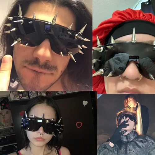 Miniatura 4 de mincl Punk Rocker Large Shield Spike Fashion Novelty Club Gafas de sol