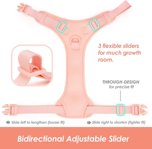 Miniatura 5 de Arnés sin tirones para perro, chaleco para cachorros con clip frontal para perros pequeños, medianos y grandes (rosa claro, XL)