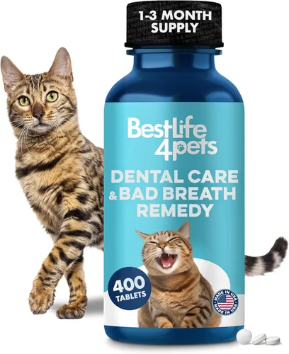 Suplemento para el cuidado dental de gatos para el mal aliento, sarro y apoyo de las encías - Tabletas orales de limpieza de dientes de gato