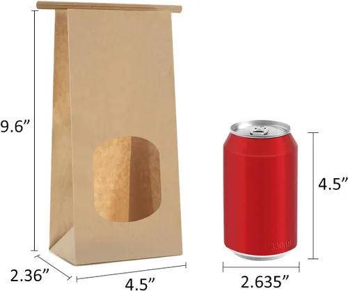 Miniatura 2 de BagDream Bolsas de panadería con ventana, 100 bolsas de papel kraft de 4.5 x 2.36 x 9.6 pulgadas, para ventana de grano de café, galletas