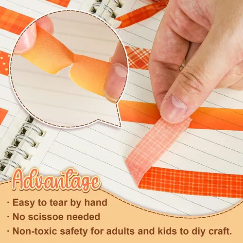 Miniatura 3 de Whaline 12 rollos de cintas Washi de otoño a cuadros naranja rojo búfalo cinta decorativa de otoño de color sólido de lunares con patrón de cinta