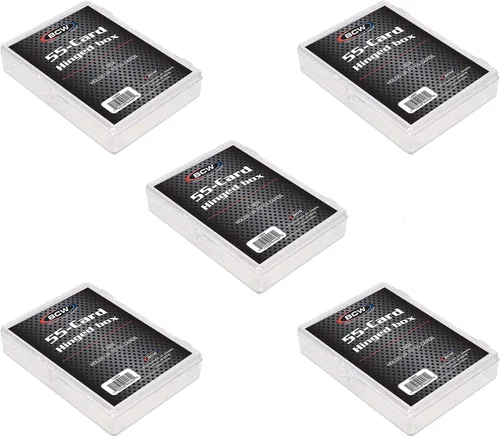 BCW Caja de tarjetas coleccionables con bisagras, 55 unidades, paquete de 5, caja de almacenamiento de tarjetas coleccionables de plástico con