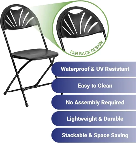 Miniatura 3 de TentandTable Fan Back - Sillas plegables apilables resistentes Negro Capacidad de 300 libras para eventos, banquetes, fiestas y bodas