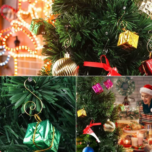 Miniatura 2 de 200 ganchos para adornos de Navidad, adornos de árbol de Navidad, gancho colgante de alambre de metal para árbol de Navidad, bolas de Navidad, Dorado